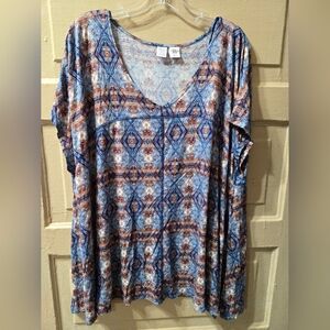 Artisan NY Geometric V-Neck Short Sleeve Top GUC Size: 3X